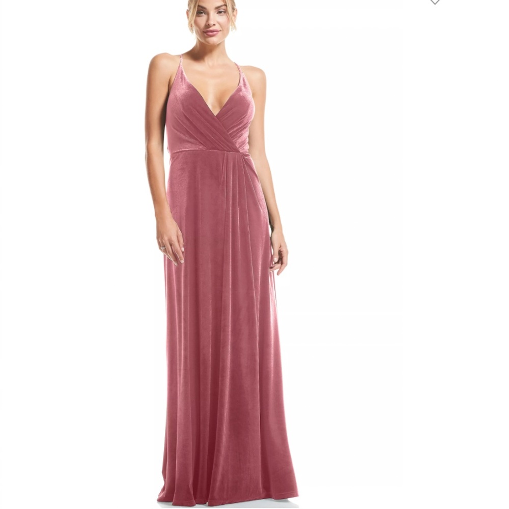Rose Stretch Velvet V-neck A-Line, Chloe, Bridesmaid or Prom Dress